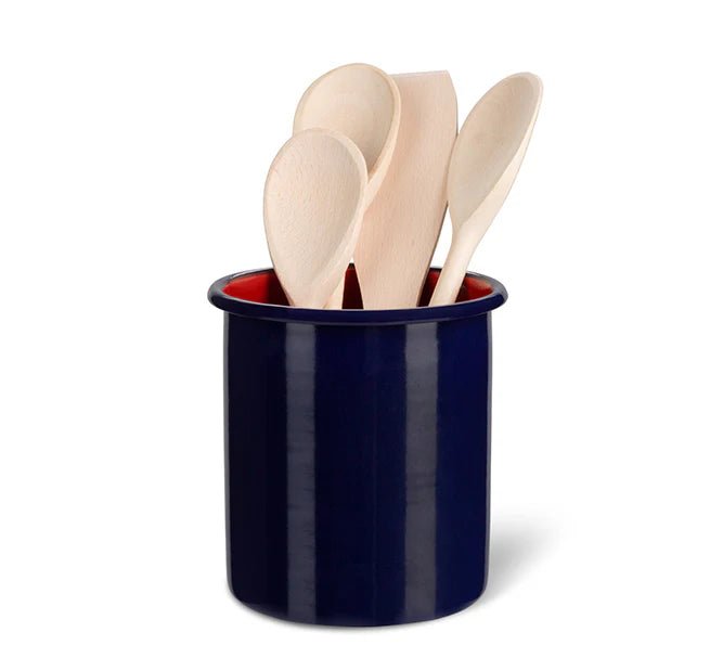 Tall Enamel Utensil Holder in Midnight Blue & Chilli Red