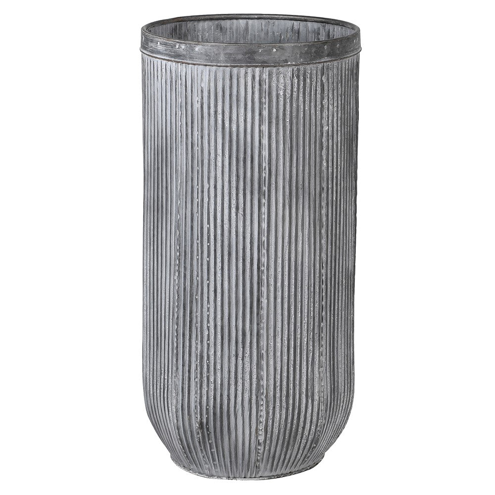 Tall Ridged Zinc Finish Planter