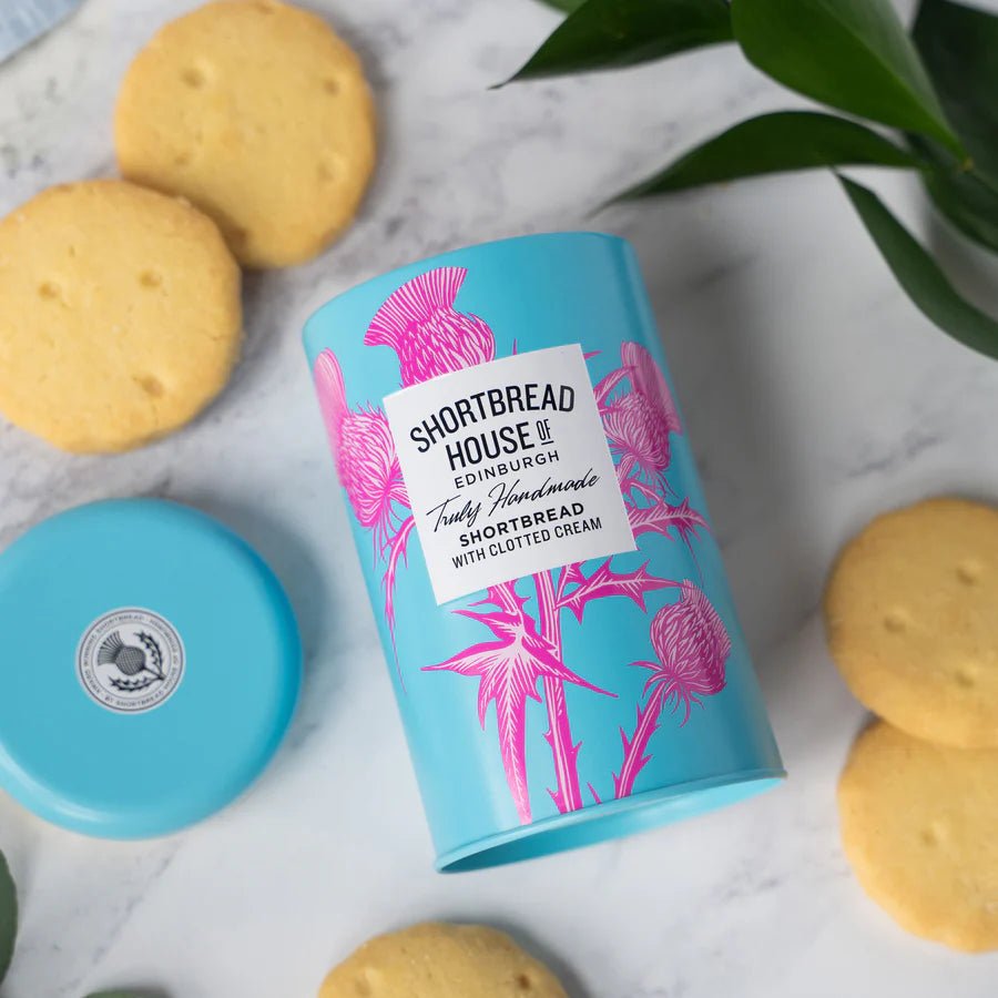 Tin of Truly Handmade Shortbread Biscuits, 140g Clotted Cream,Spanish Clementine,Madagascan Vanilla,White Chocolate & Hazelnut,Salted Caramel