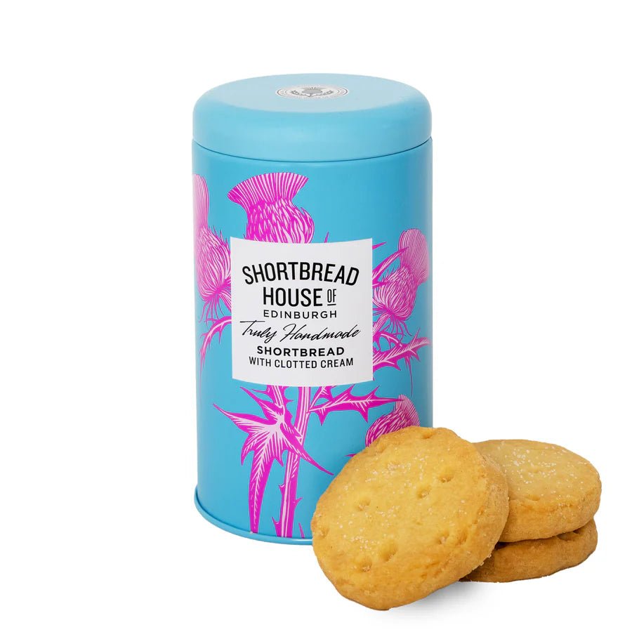 Tin of Truly Handmade Shortbread Biscuits, 140g Clotted Cream,Spanish Clementine,Madagascan Vanilla,White Chocolate & Hazelnut,Salted Caramel