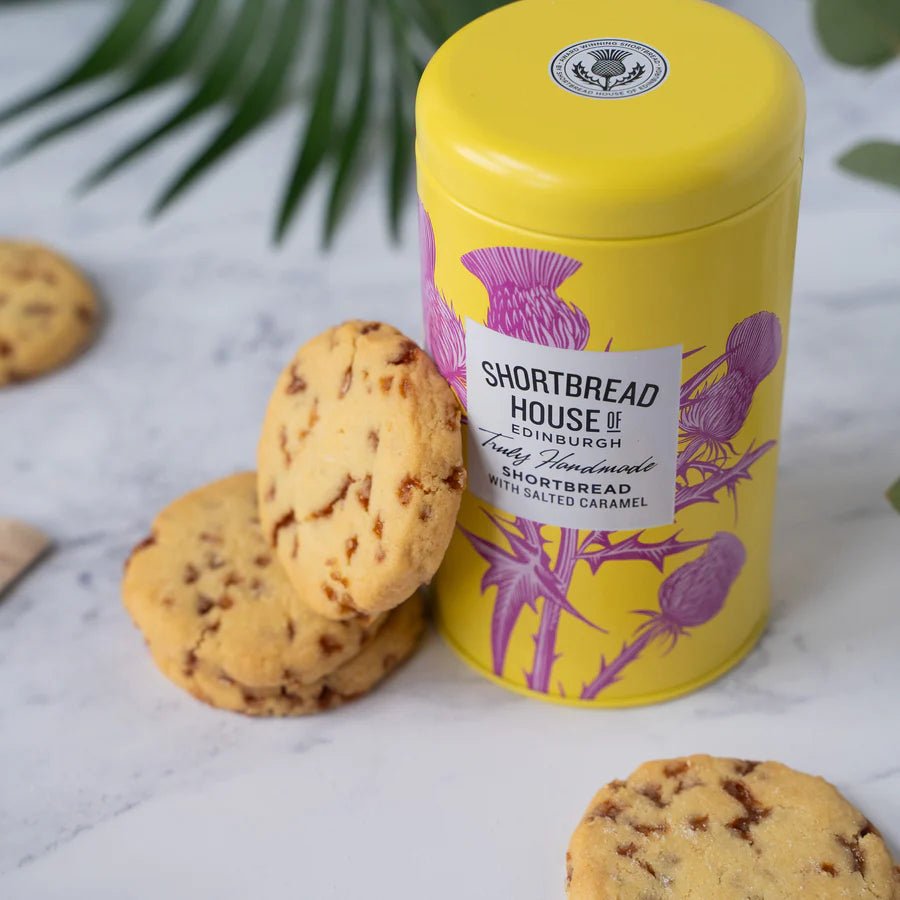 Tin of Truly Handmade Shortbread Biscuits, 140g Clotted Cream,Spanish Clementine,Madagascan Vanilla,White Chocolate & Hazelnut,Salted Caramel
