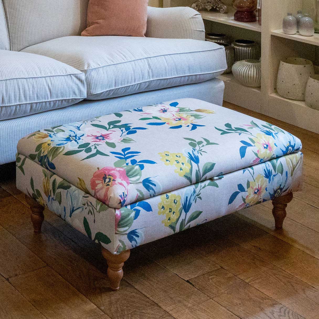 Traditional Storage Footstool Aston Sky (Grade A,Aston Blush (Grade A),Lenora Seaspray (Grade B),Athens Stripe (Grade C),Linen Bloom (Grade D),Staithes Natural (Grade D),Tailored Weave Natural (House 2),Heavyweight Hopsack - Flax (Grade B)