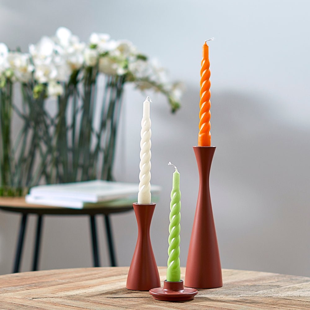 Twisted Taper Candle Dusty Blue,Heather,Sage,Linen,Turquoise,Raspberry,Pink,Orange,Yellow,Ivory,Red