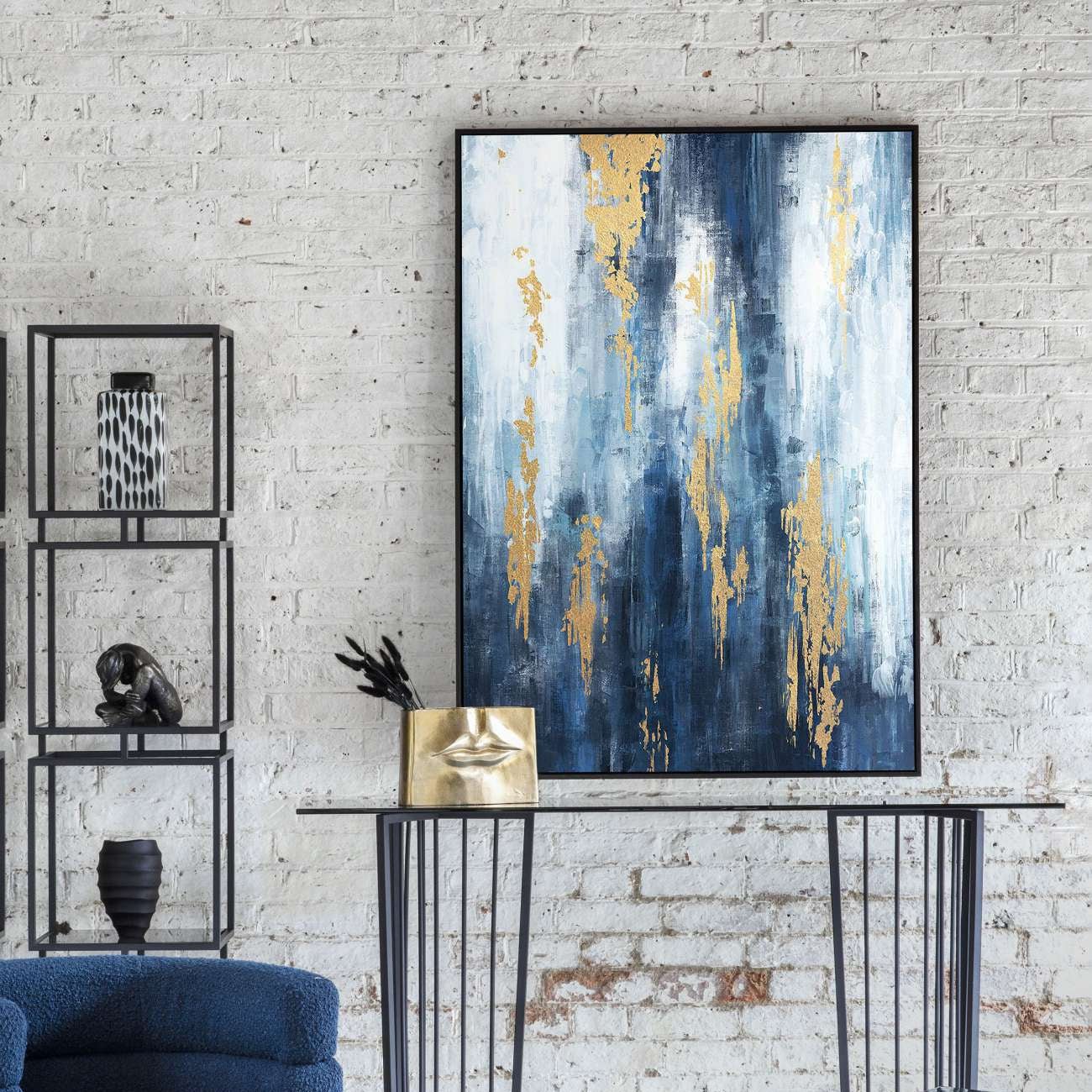 Urbanite Blue Distressed Foiled Framed Canvas