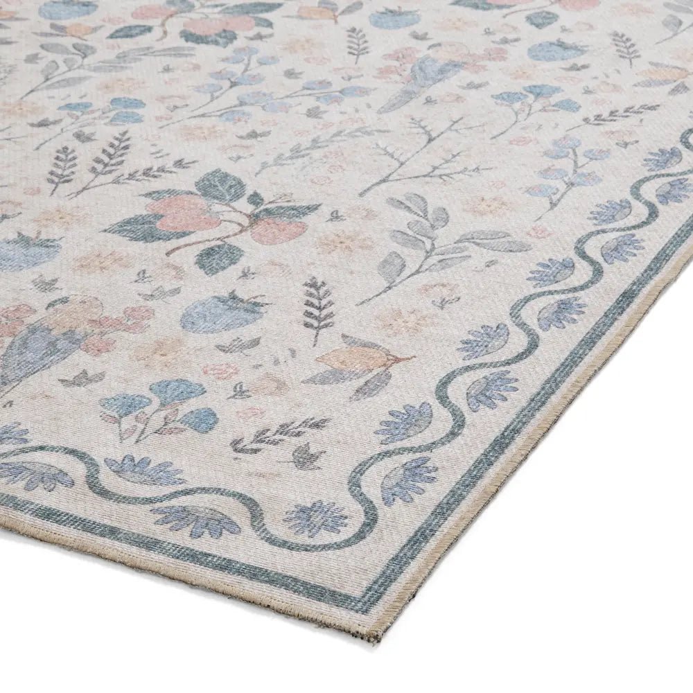 Versailles Washable Rug, Beige/Blue 61 x 230cm runner,122 x 170cm,152 x 230cm,180 x 270cm