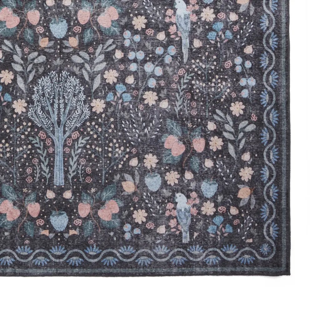 Versailles Washable Rug, Black/Blue - Angela Reed -