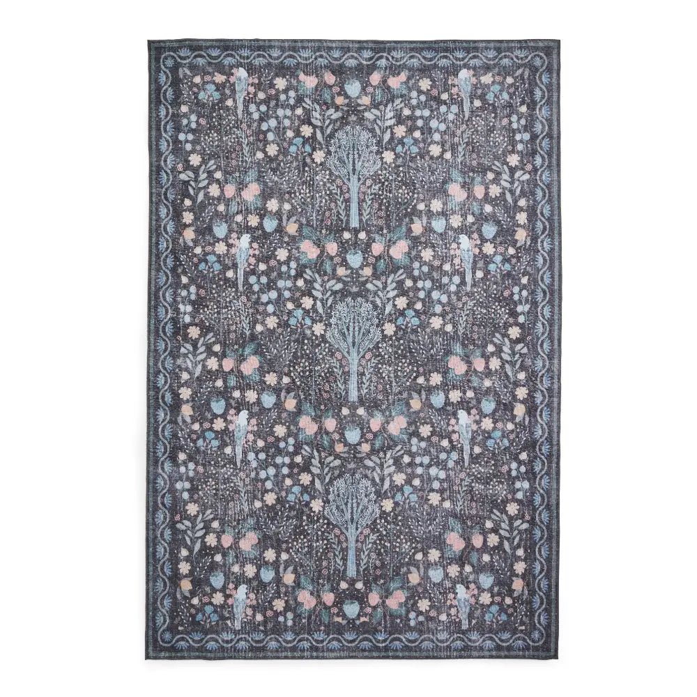 Versailles Washable Rug, Black/Blue - Angela Reed -