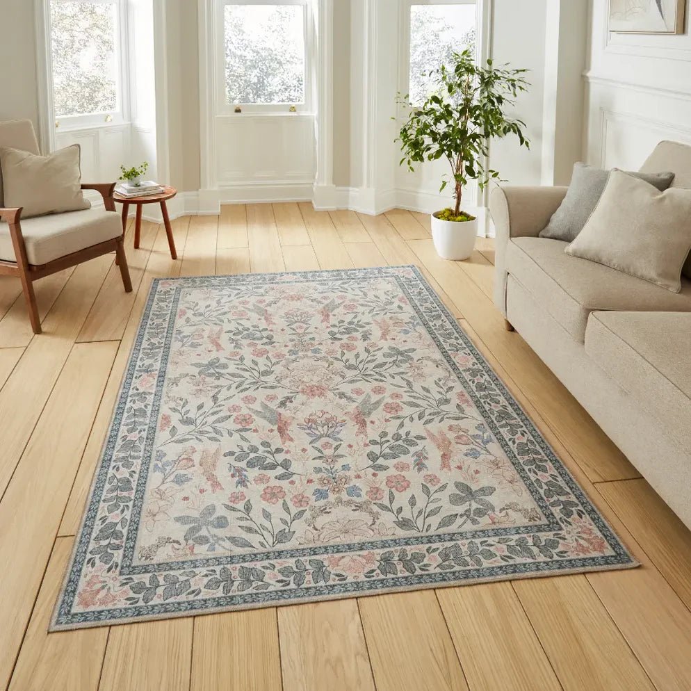 Versailles Washable Rug, Neutral Beige/Blue - Angela Reed -