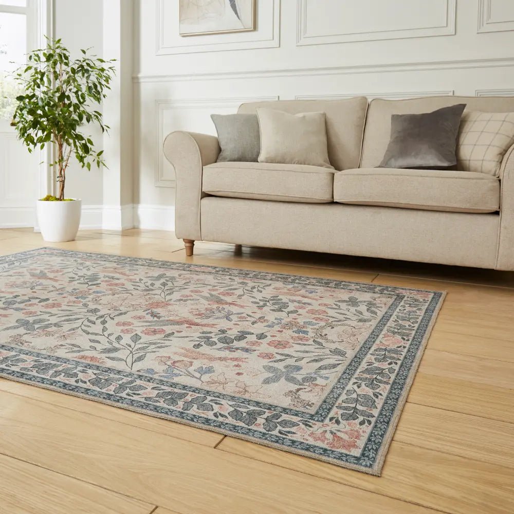 Versailles Washable Rug, Neutral Beige/Blue - Angela Reed -