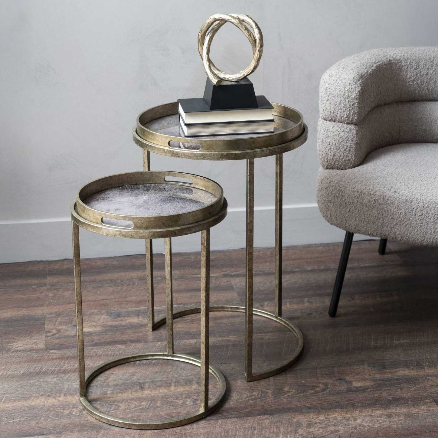 Vienna Gold Atlas Nested Side Tables, Antique Gold