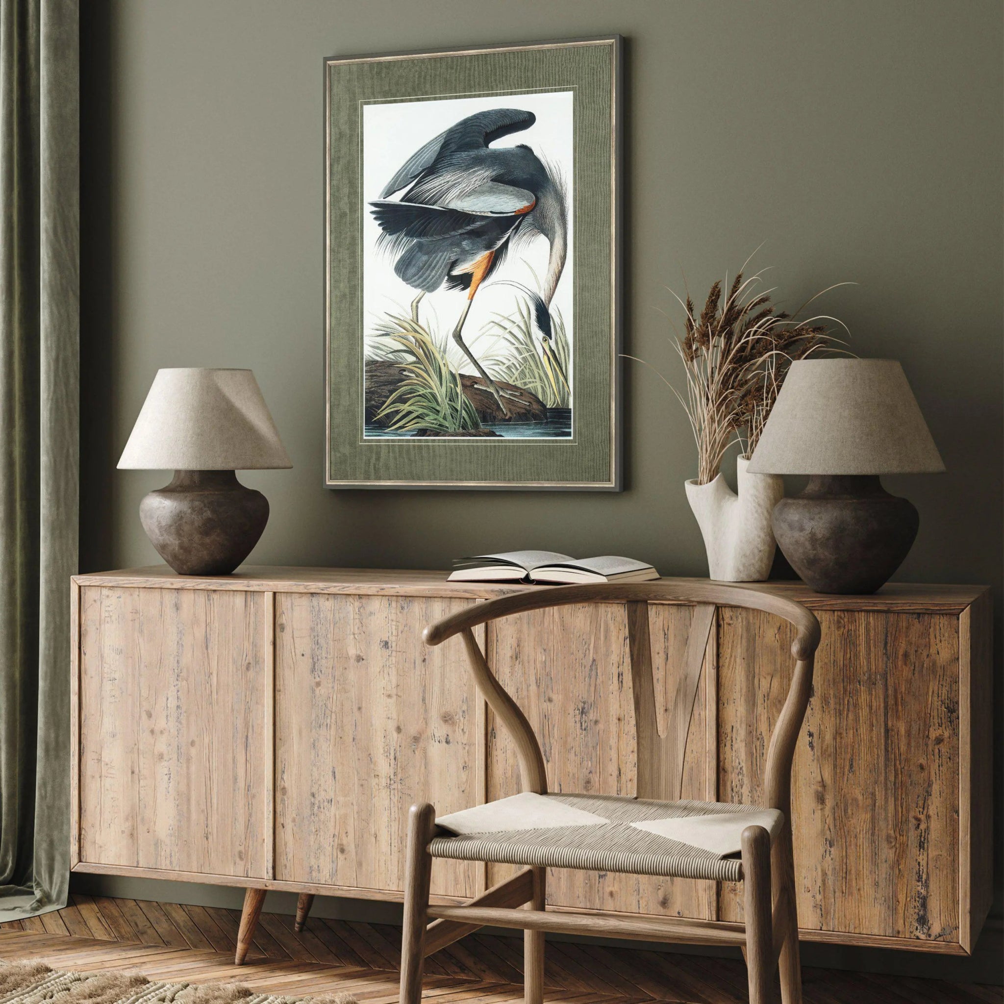 Vintage Blue Heron Framed Art