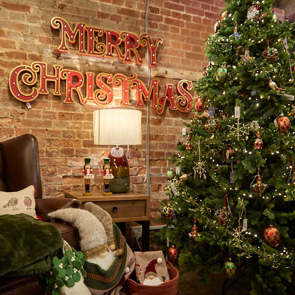 Vintage Style Merry Christmas Sign with Lights