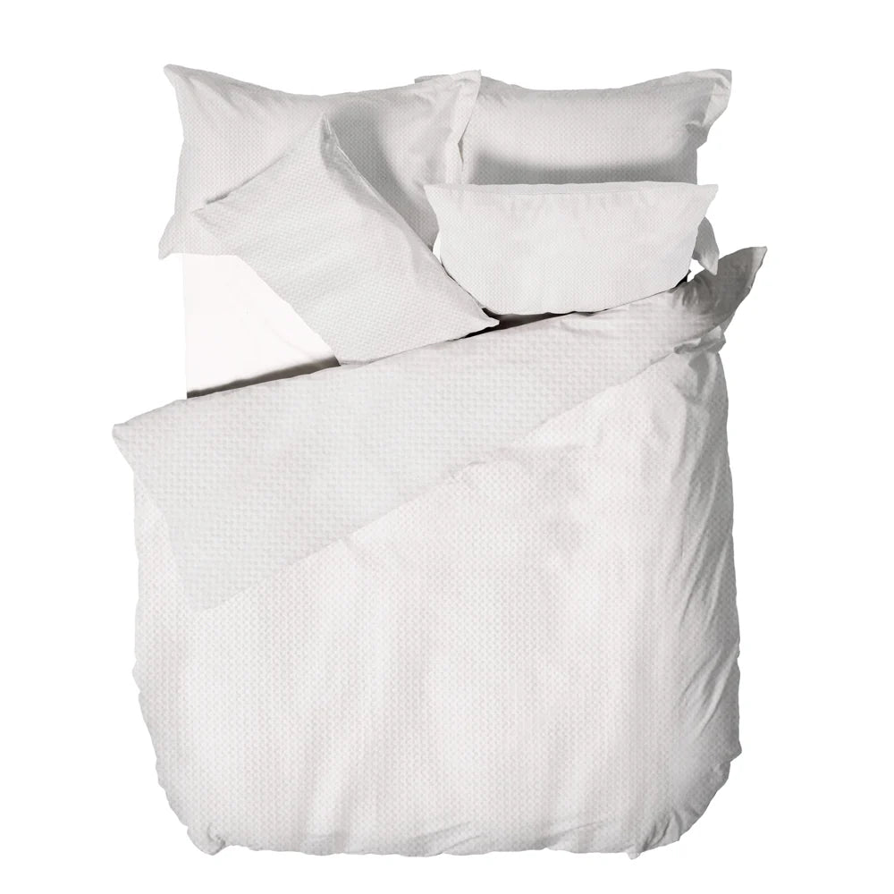 Waffle Duvet Set, White Double (4'6) Bed,Single (3') Bed,Kingsize (5') Bed