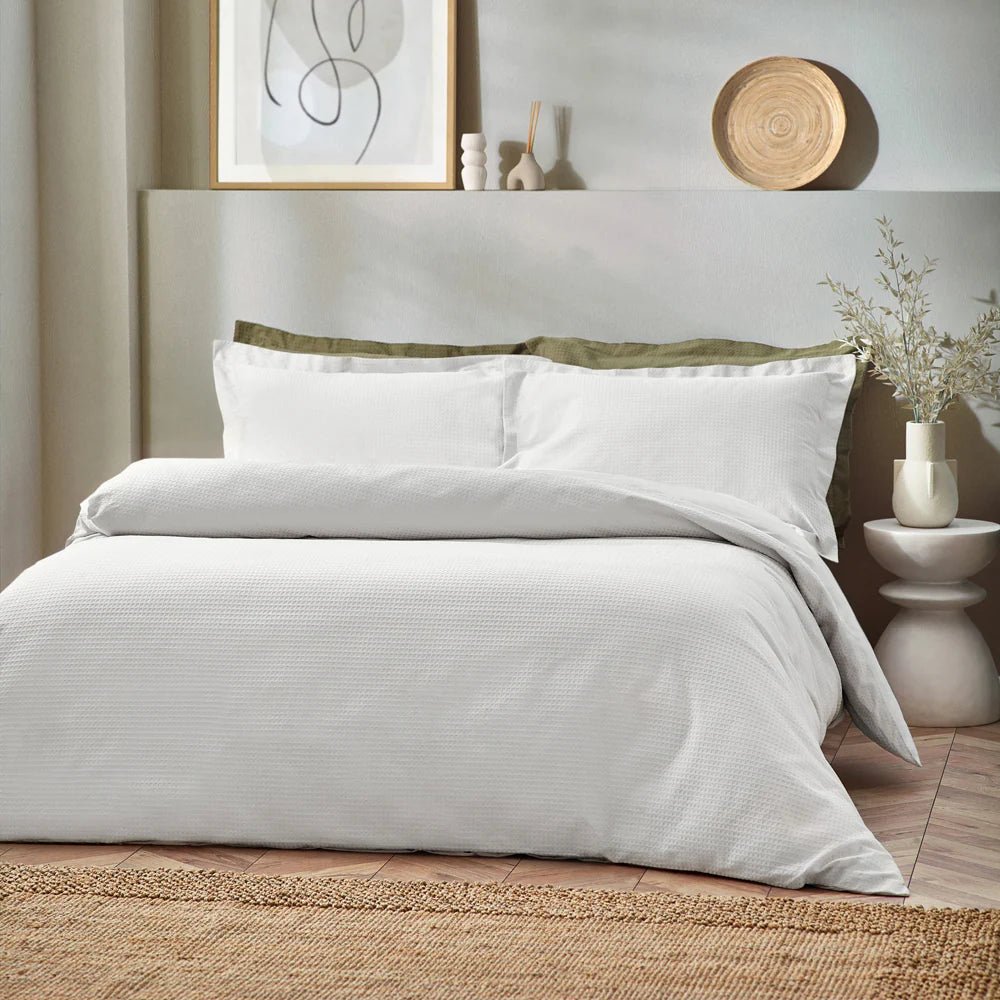 Waffle Duvet Set, White Double (4'6) Bed,Single (3') Bed,Kingsize (5') Bed