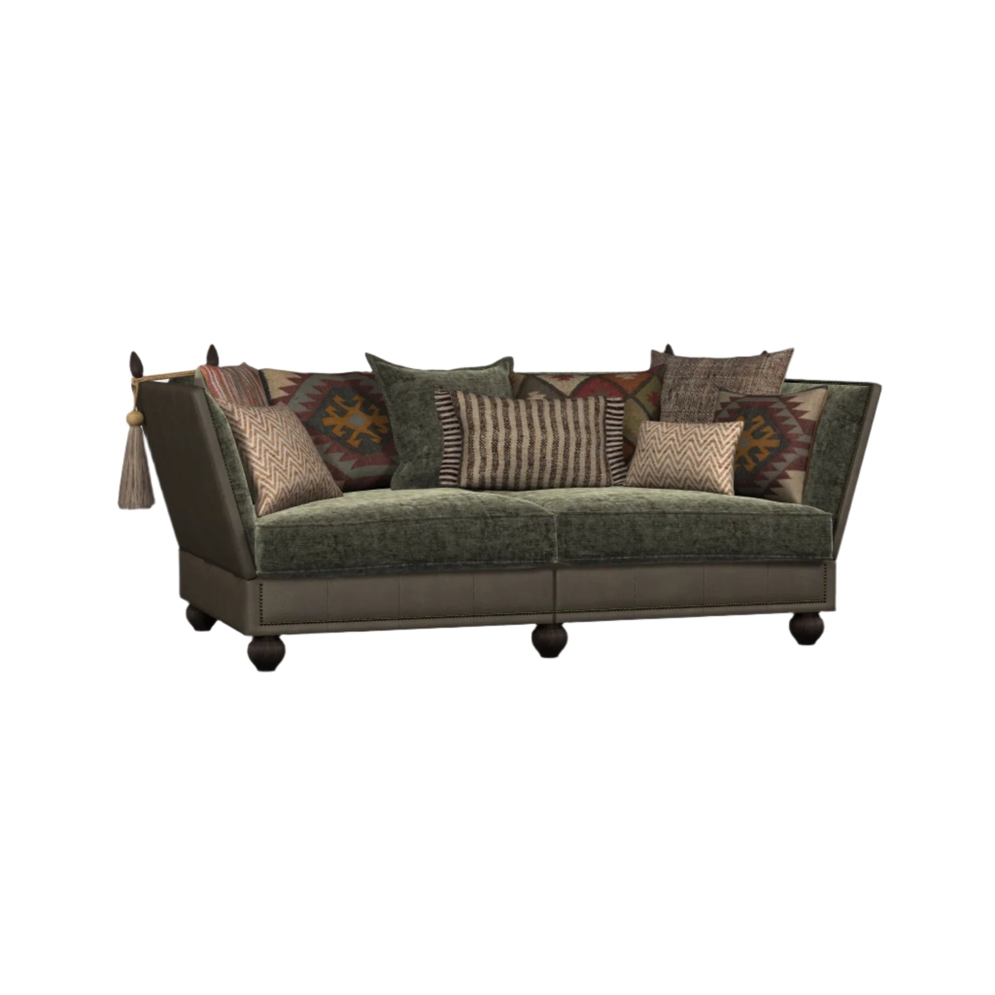 Warwick Midi Leather Sofa with Velvet Seat Cushions