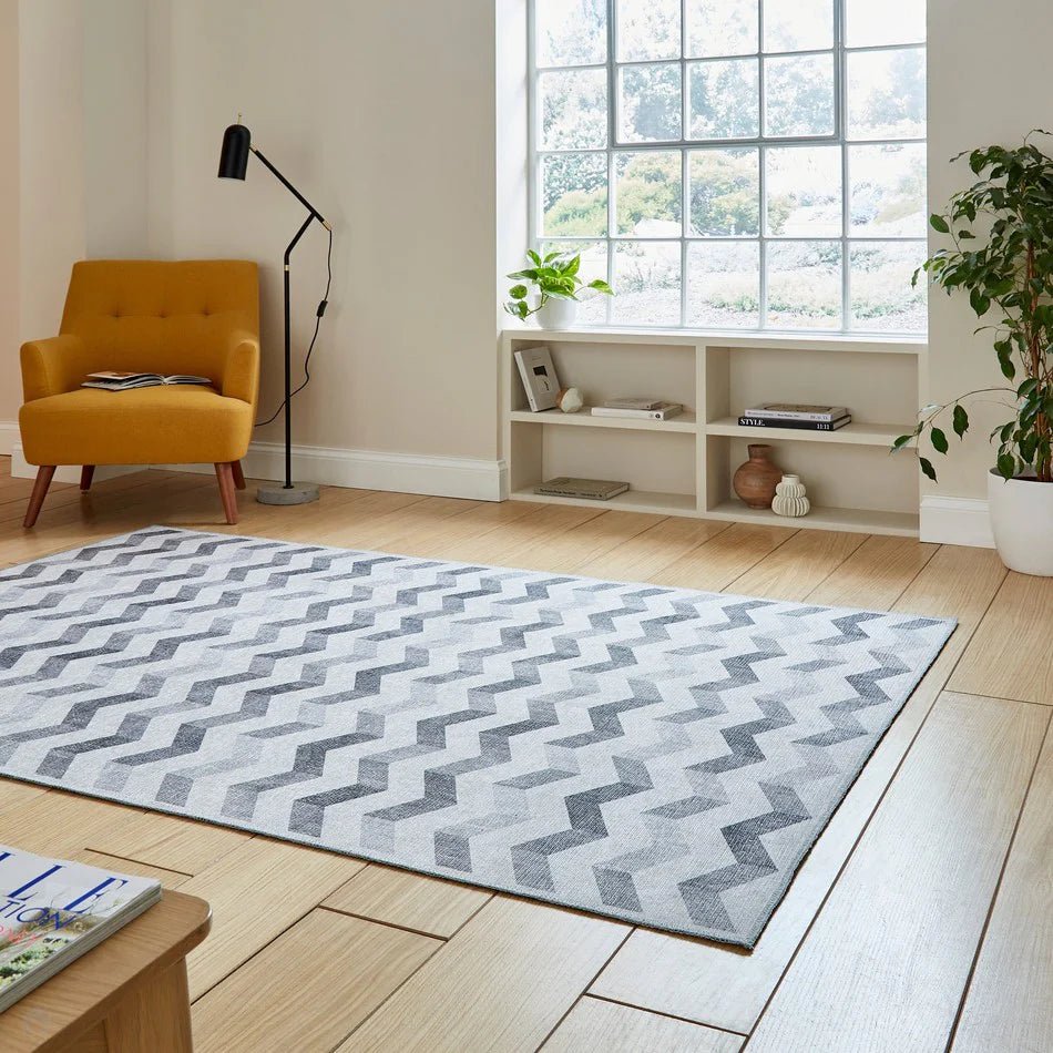 Washable Geometric Rug, Blue 61 x 120cm,61 x 170cm,76 x 150cm,76 x 230cm,122 x 170cm,152 x 230cm