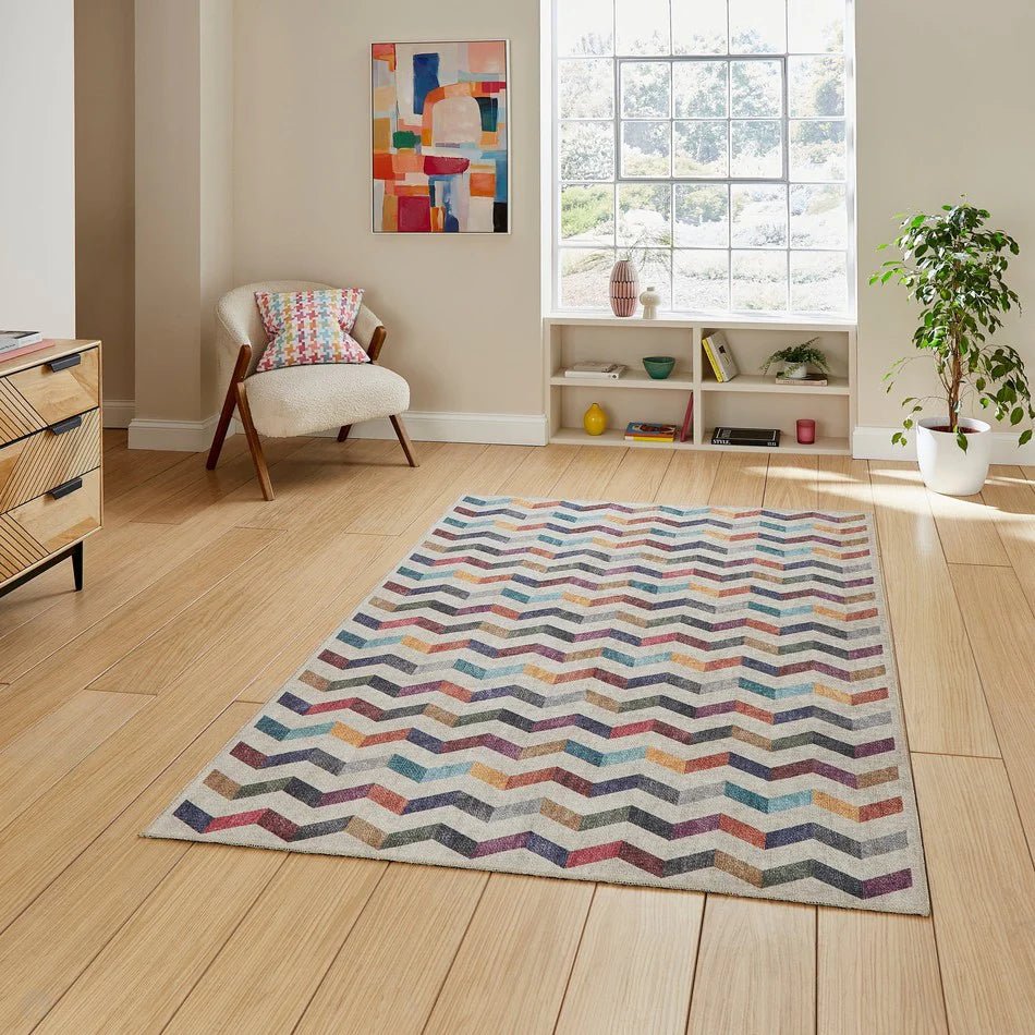 Washable Geometric Rug, Multi 61 x 120cm,61 x 170cm,76 x 150cm,76 x 230cm,122 x 170cm,152 x 230cm
