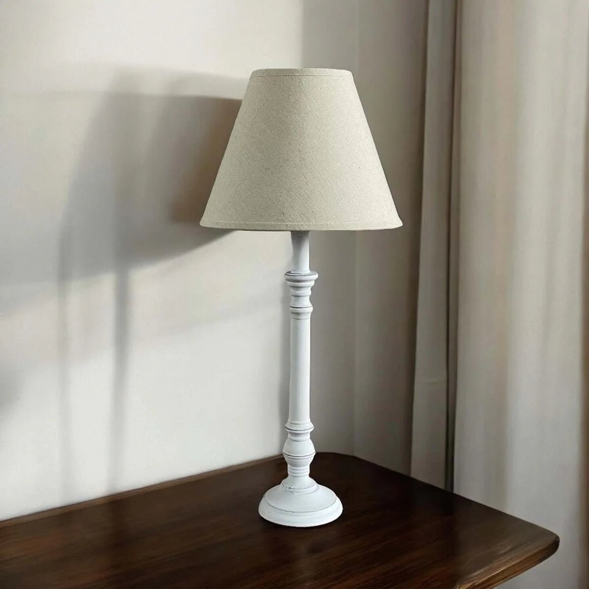 White classic base lamp with natural shade