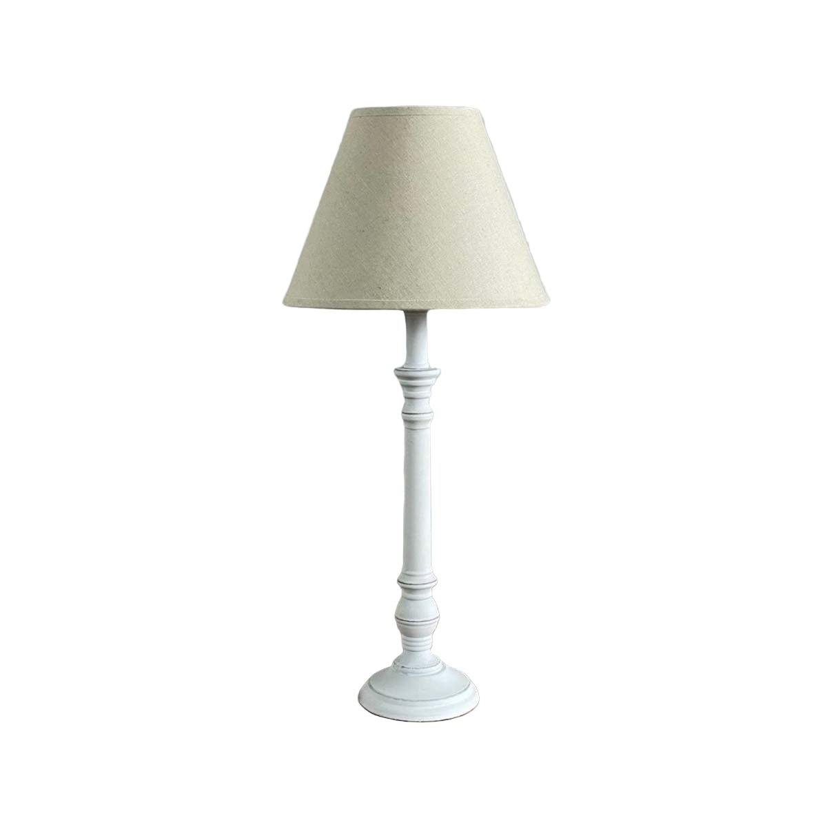 White classic base lamp with natural shade