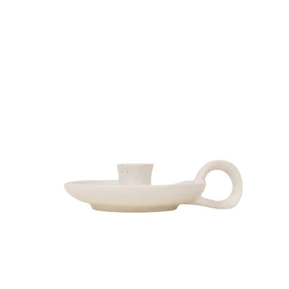 White Speckle Candle Holder with Handle