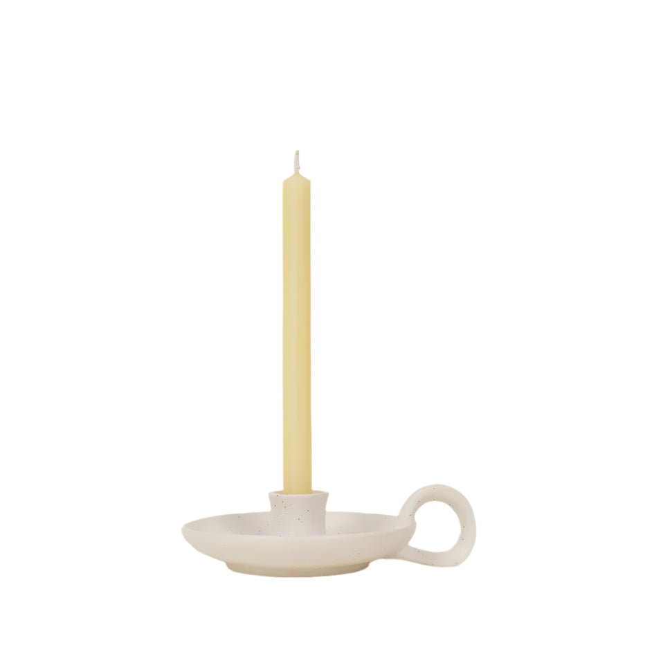White Speckle Candle Holder with Handle