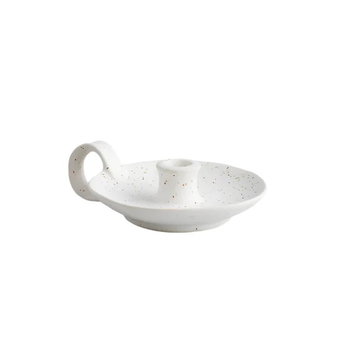 White Speckle Candle Holder with Handle