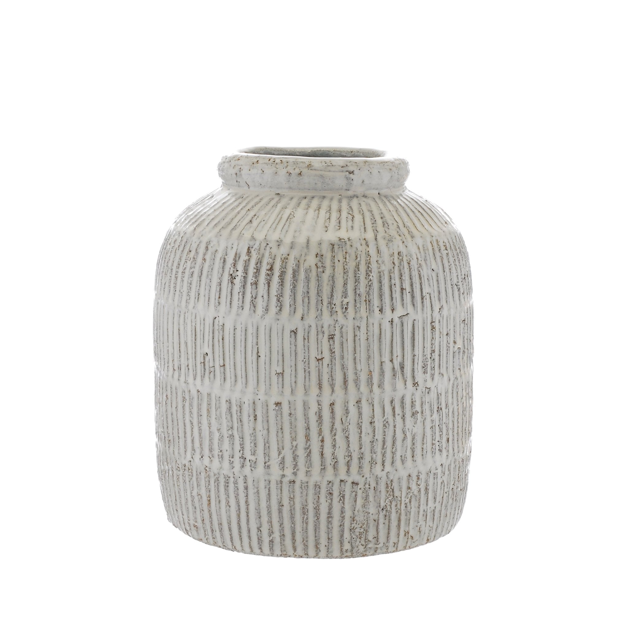 White Terracotta Ridged Vase Large