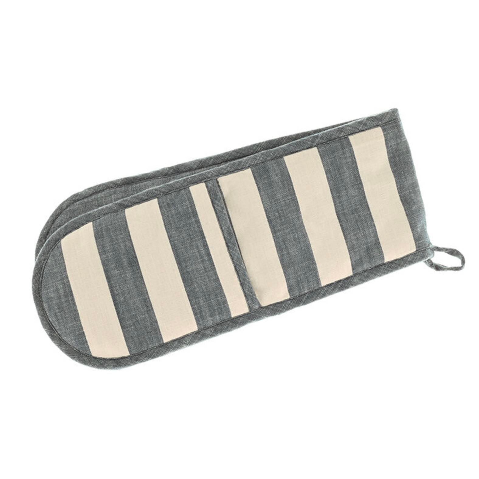 Wide Stripe Double Oven Glove, Flint Blue