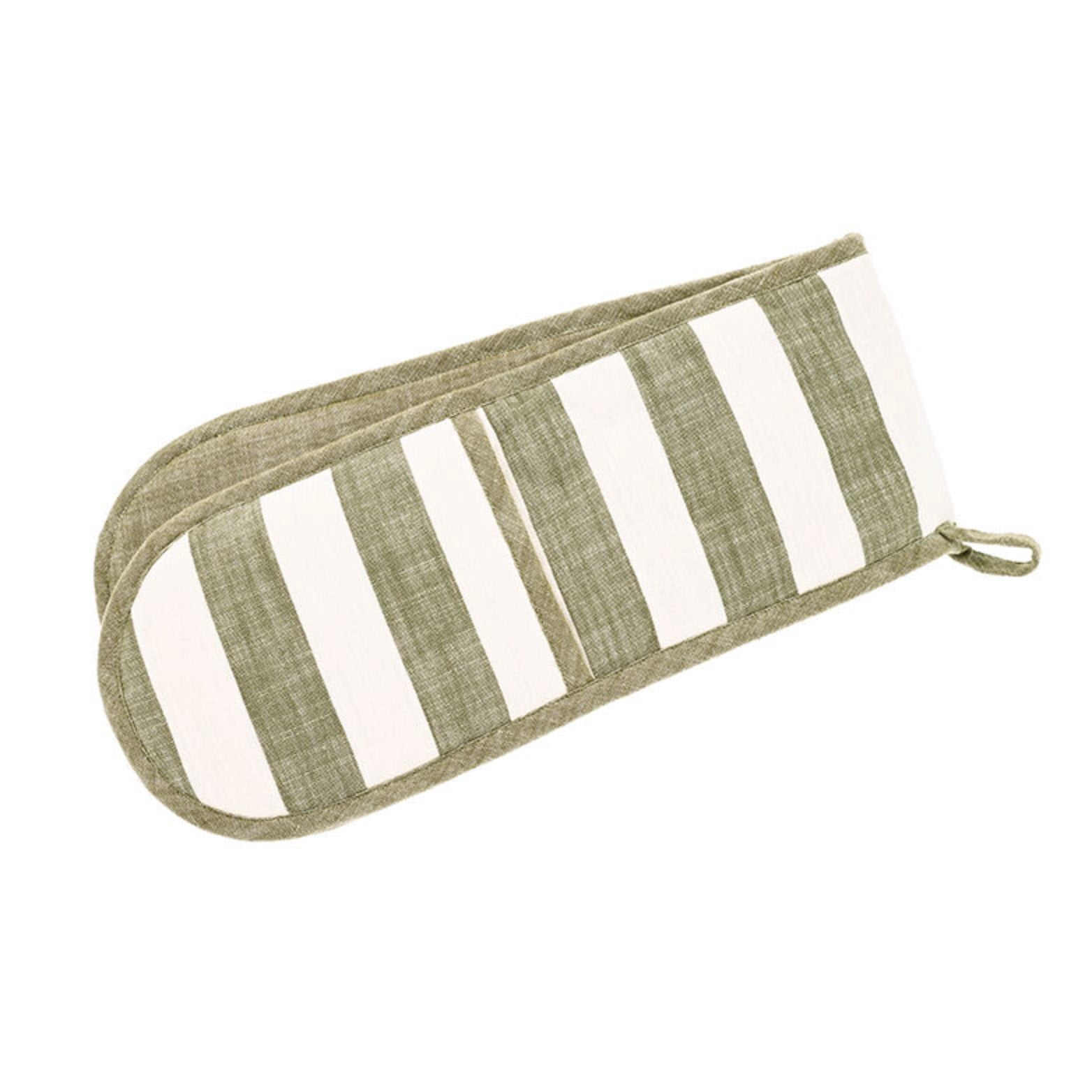 Wide Stripe Double Oven Glove, Olive Green