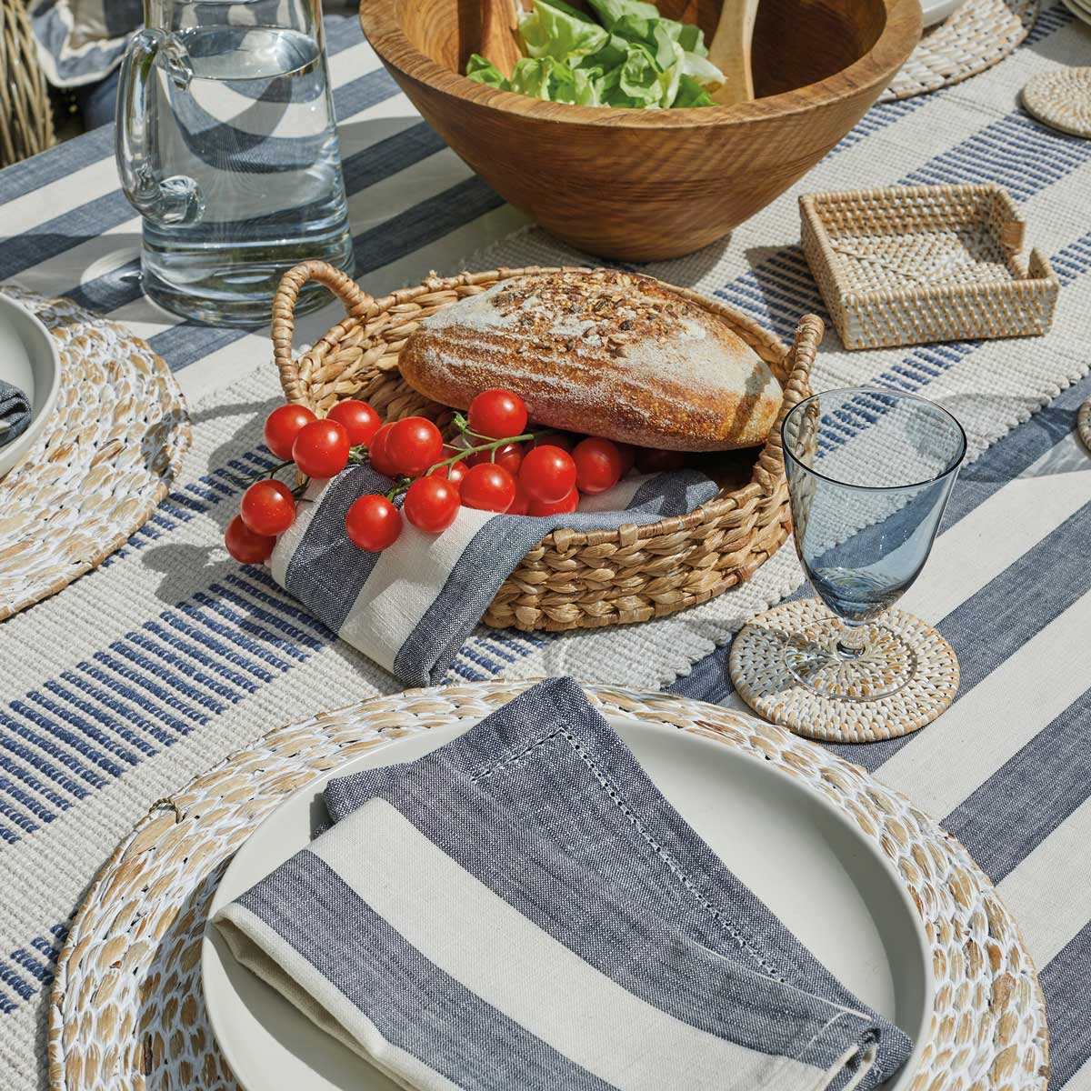 Wide Stripe Napkin, Set of Four, Flint Blue