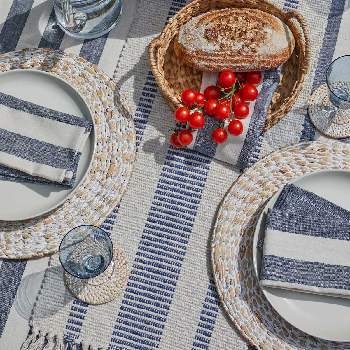 Wide Stripe Napkin, Set of Four, Flint Blue