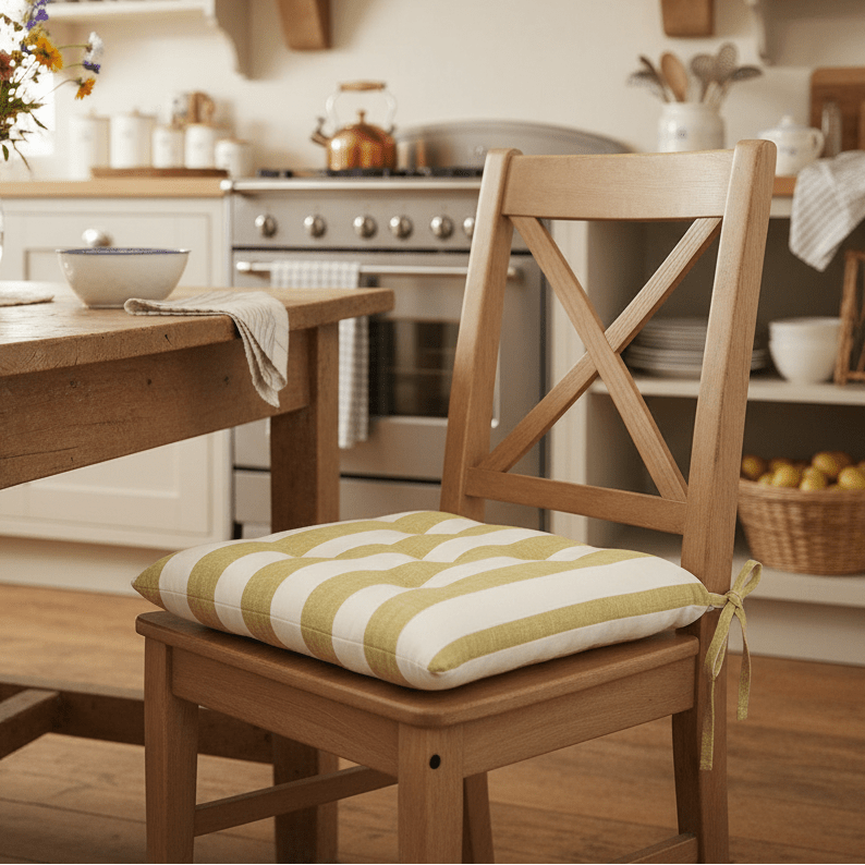 Wide Stripe Seat Pad Cushion with Ties, Honeydew