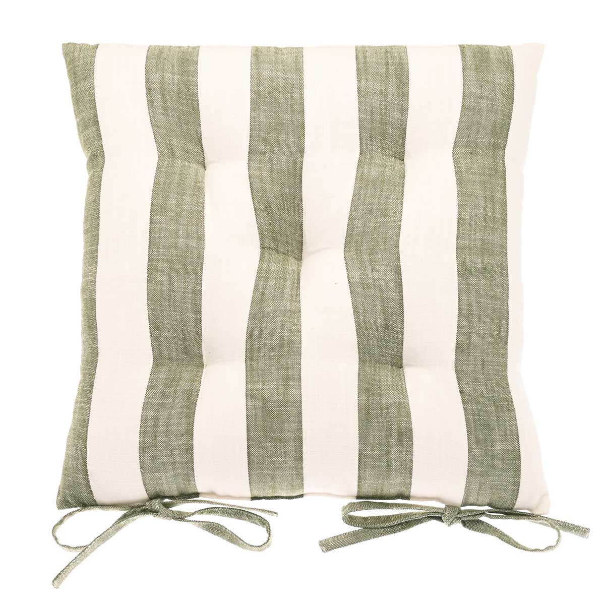 Wide Stripe Seat Pad Cushion with Ties, Olive