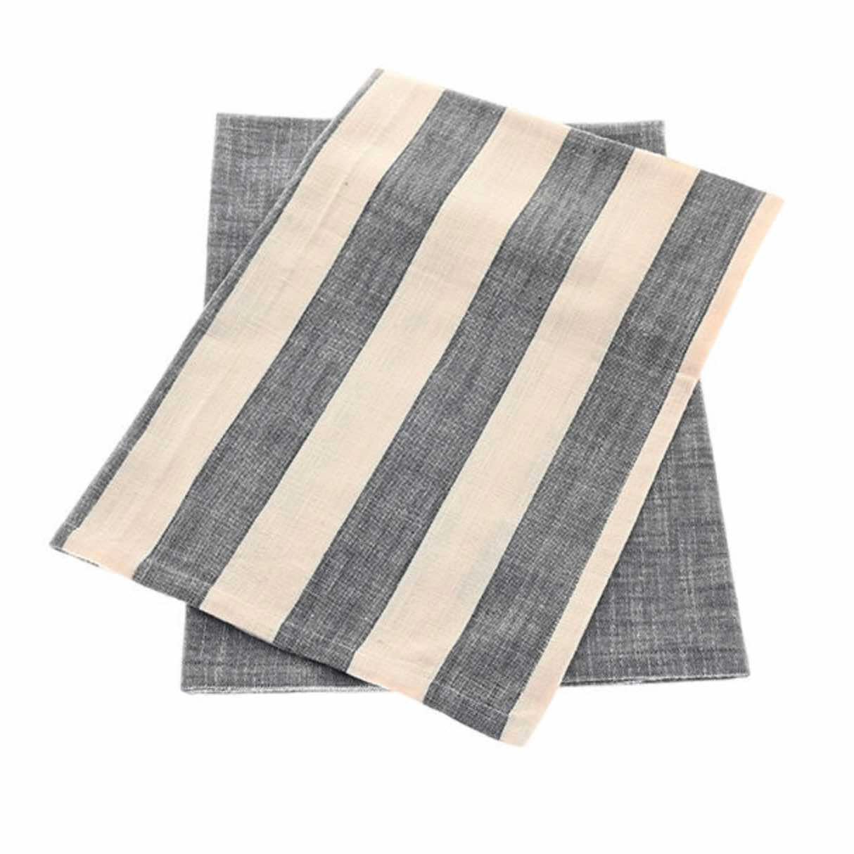 Wide Stripe Tea Towel, Flint Blue