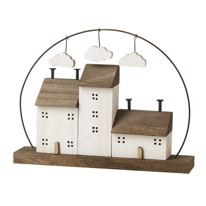 Wooden House Decoration with Clouds