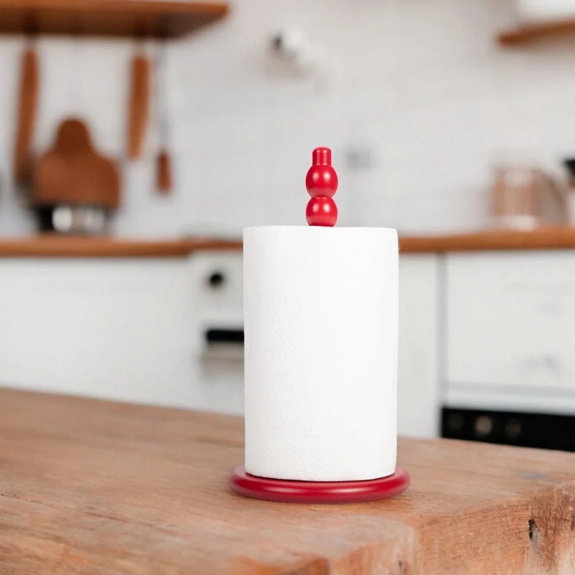 Wooden Kitchen Roll Holder in Chilli Red