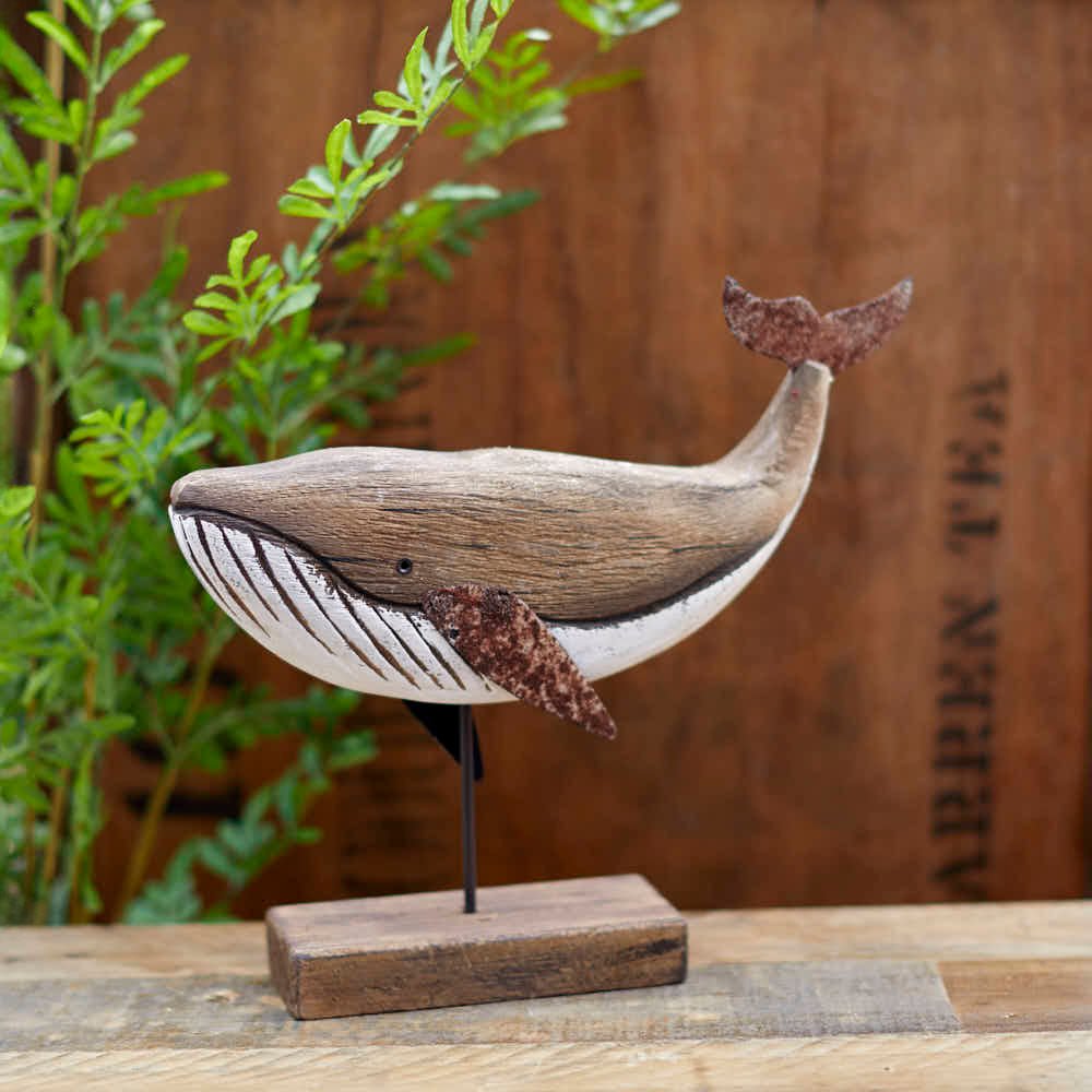 Wooden Whale on Stand, Medium