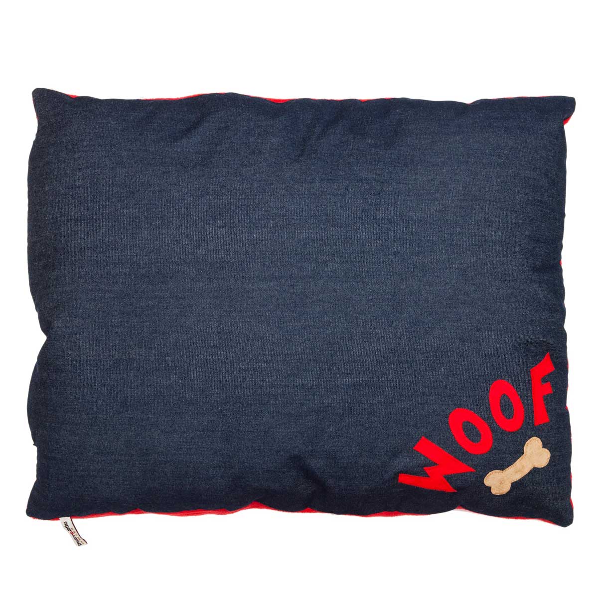 Woof Dog Bed, Large Denim/Red - Corner Woof