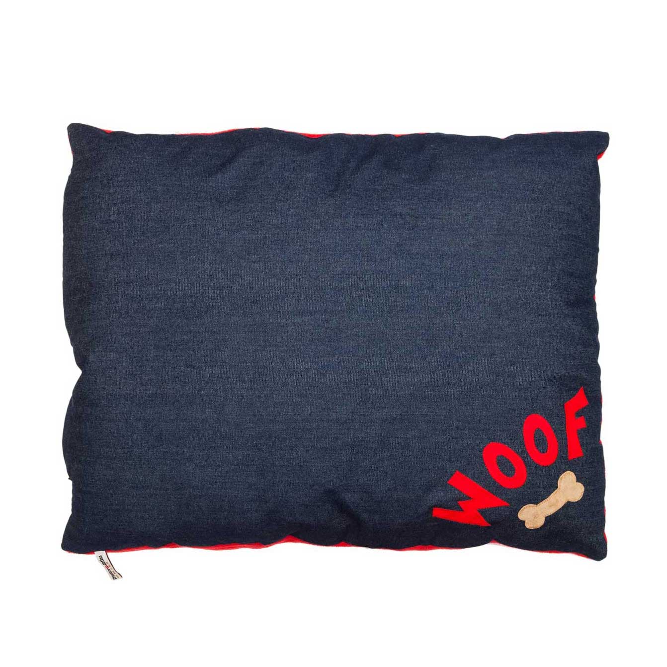 Woof Dog Bed, Medium Denim/Red - Corner Woof