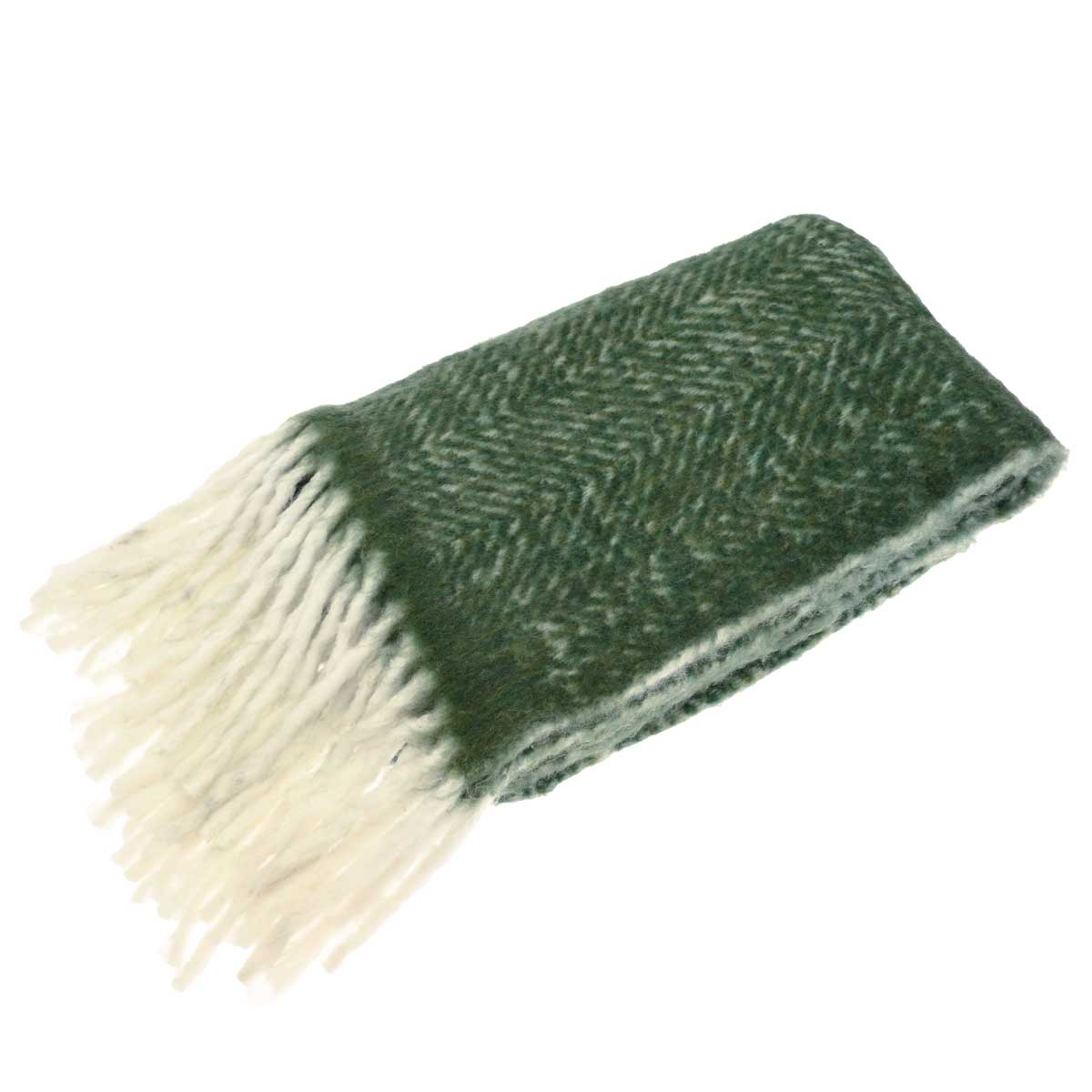 Wool Blend Lambs Tail Throw, Olive