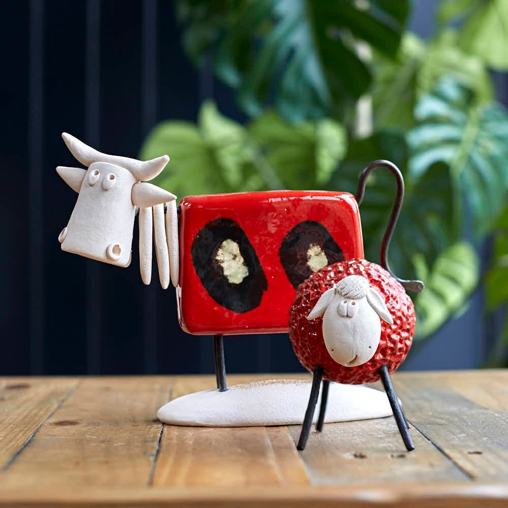 Woolly Ceramic Sheep, Red - Angela Reed -