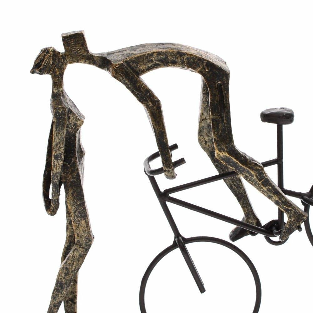 Antique Bronze Sculpture, Kissing Couple On Bike