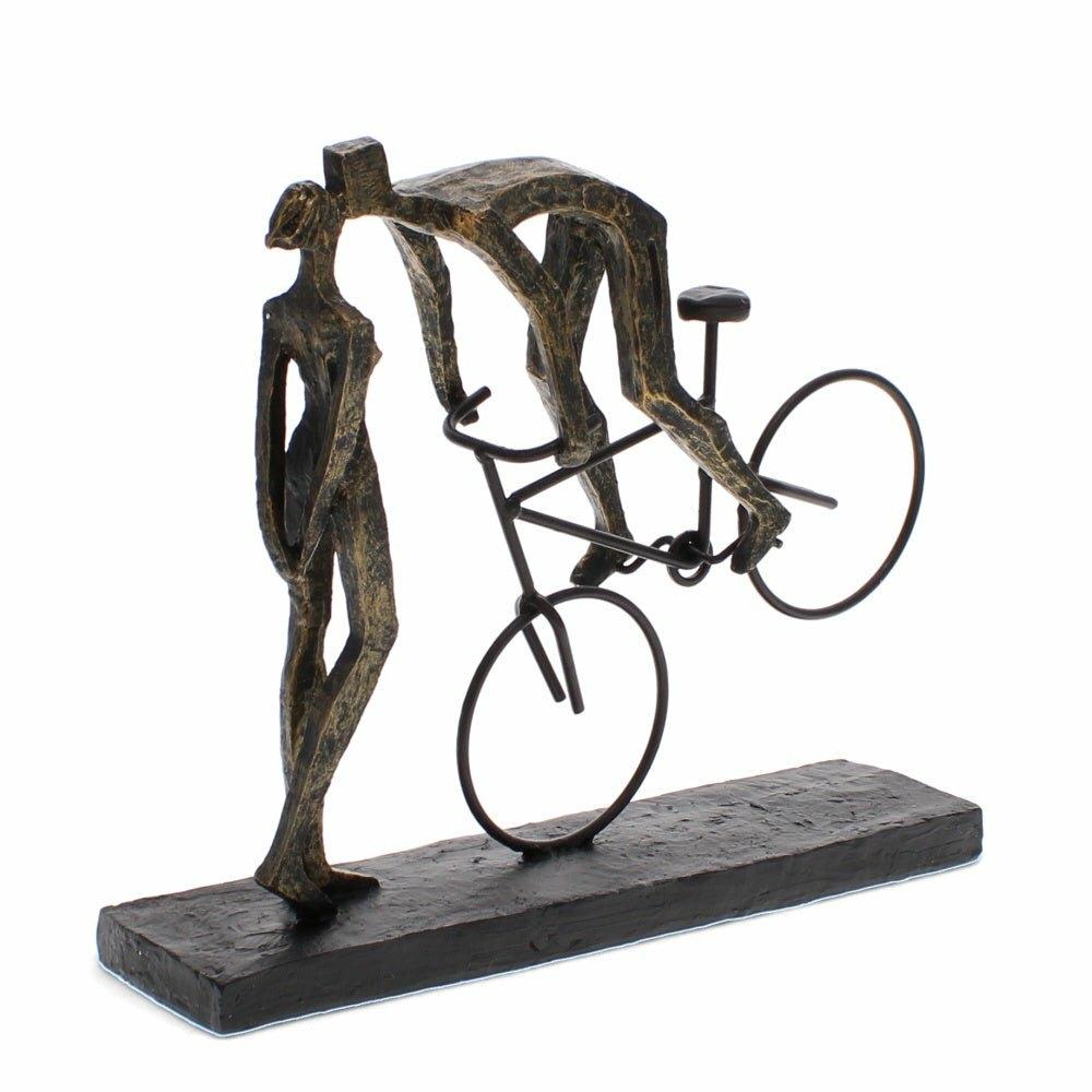 Antique Bronze Sculpture, Kissing Couple On Bike
