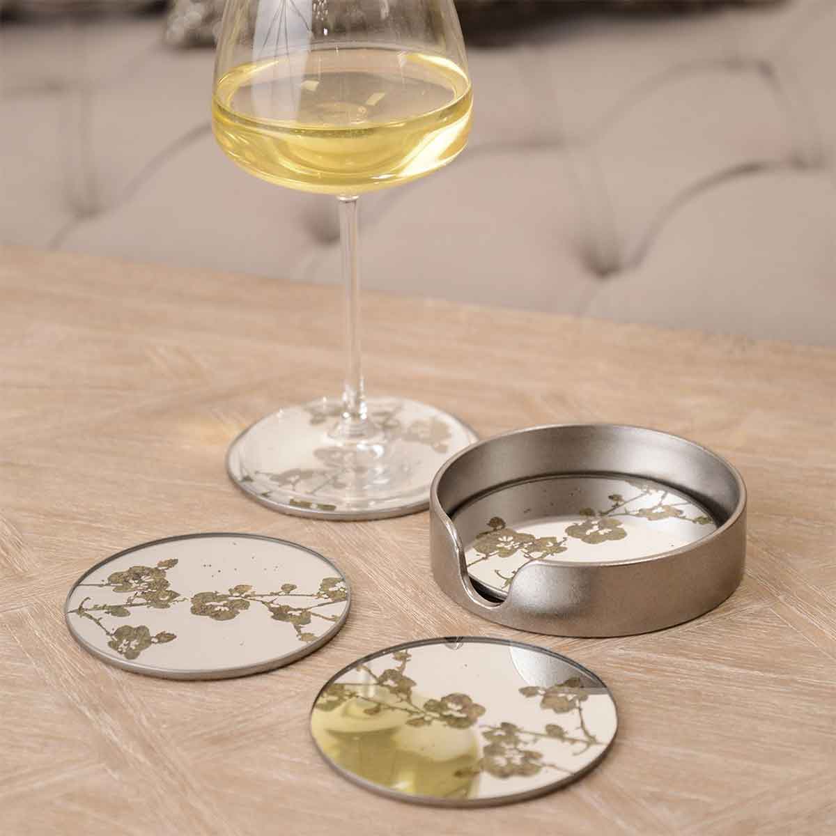 Antique Gold Set Of 4 Blossom Coasters