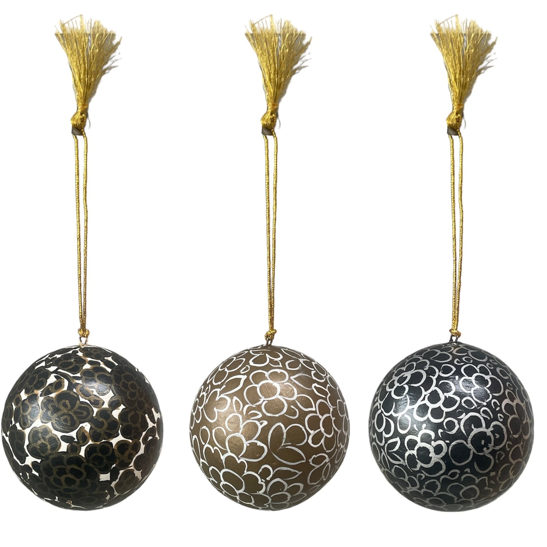 Assorted Hand-painted Black, Gold and Silver Baubles