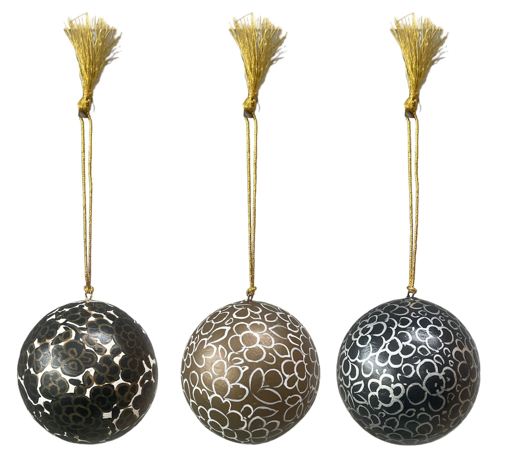 Assorted Hand-painted Black, Gold and Silver Baubles