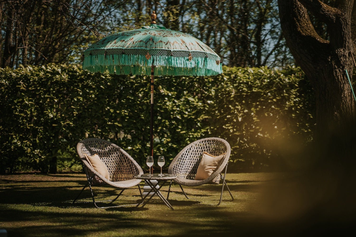 Bali Sun Parasol, Mint and Gold