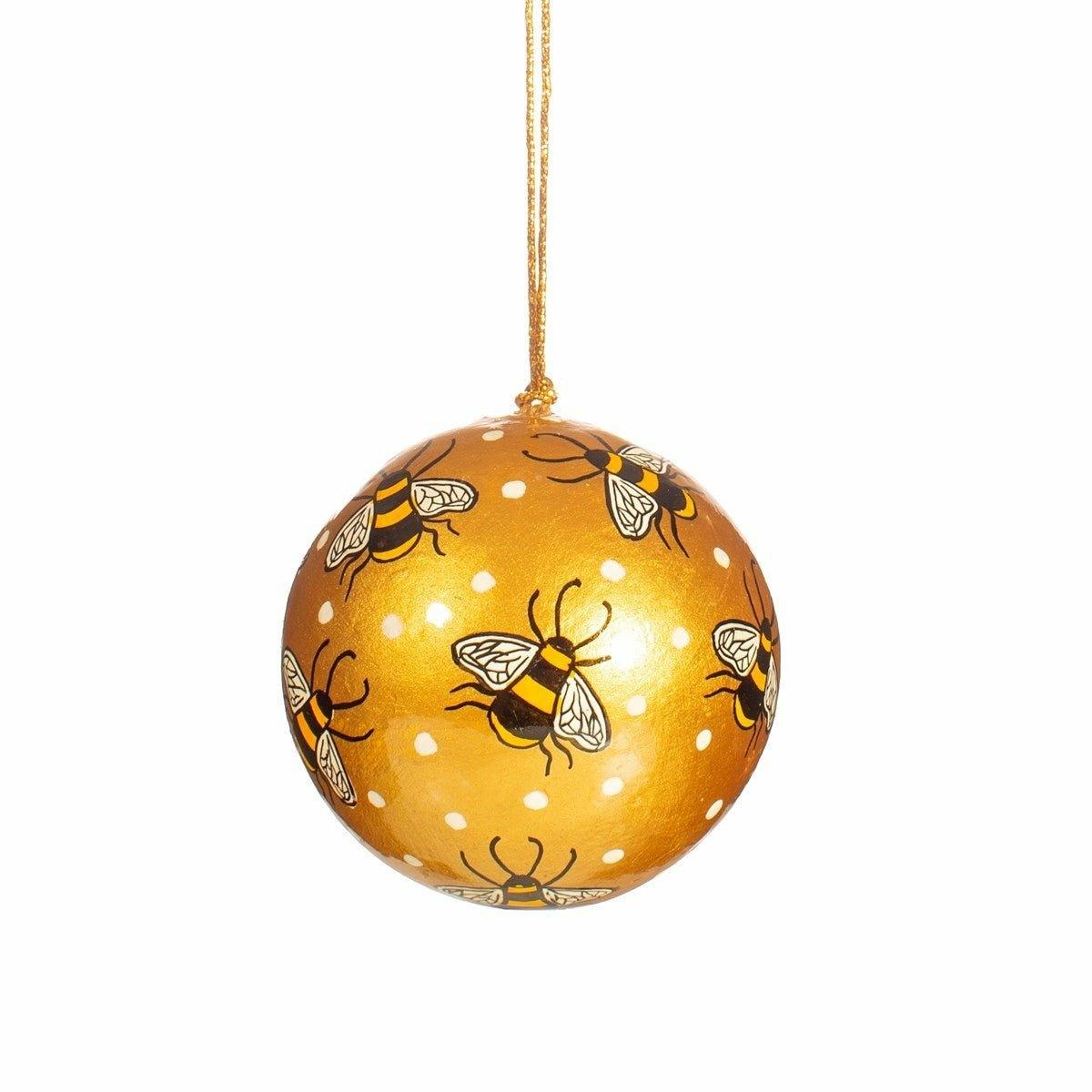 Bees Gold Paper Mache Bauble