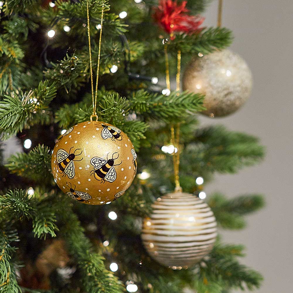 Bees Gold Paper Mache Bauble