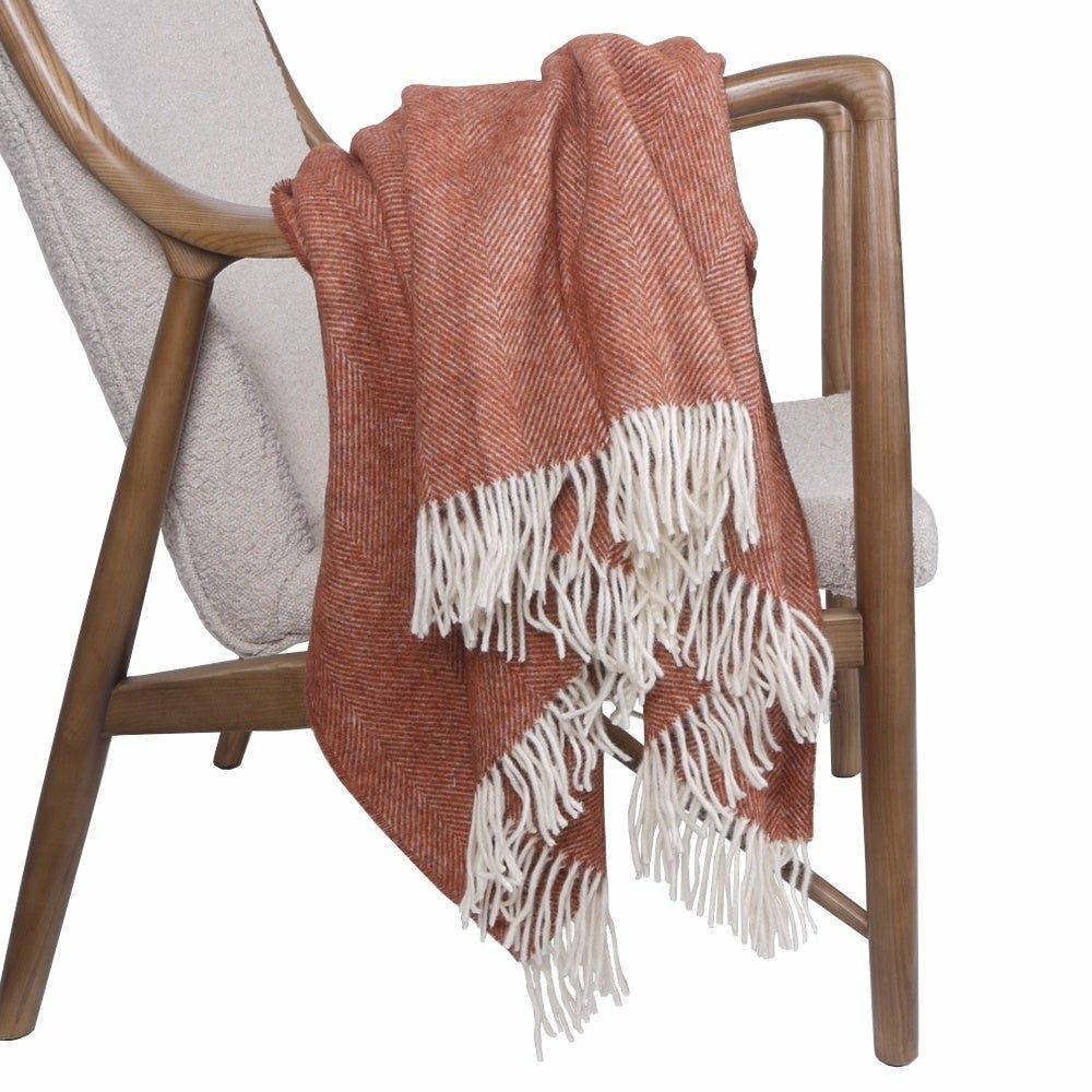 Brick Shetland Herringbone Throw by Bronte